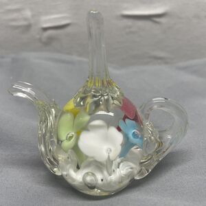 VTG Joe St. Clair Art Glass Teapot Paperweight Trumpet Flowers Mother's Day Gift
